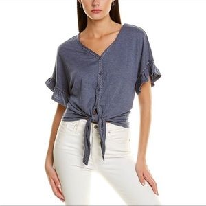 MAX STUDIO Women Flutter Sleeve Tie-Front Top, Blue Small